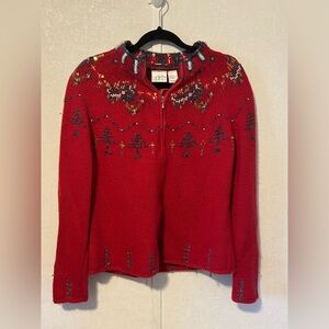 Sag Harbor | Red Holiday Cardigan | Size Medium